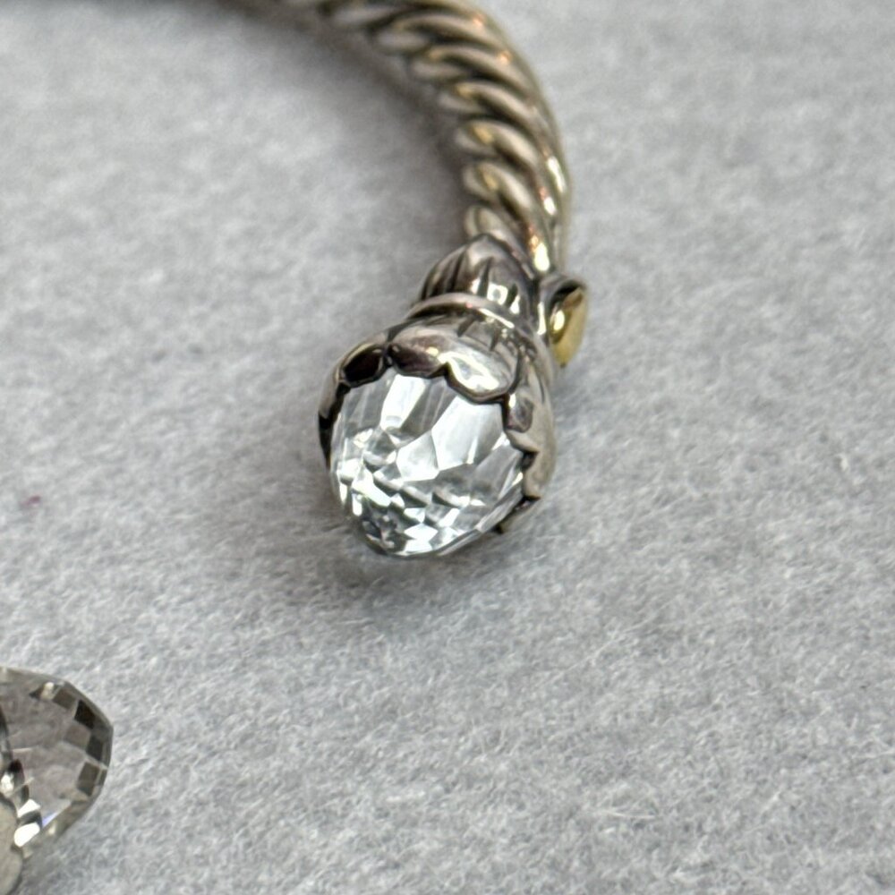 Cable Cuff Bracelet White Topaz Twist 18K Gold Sterling Silver Bali Designs 7"